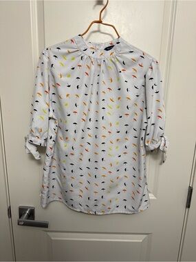 Mast & Harbour Women's Lightweight White Blouse with Umbrella Print in size M